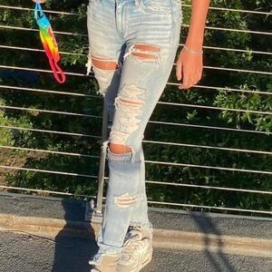 American Eagle Outfitters Light Blue Distressed Straight Leg Jeans